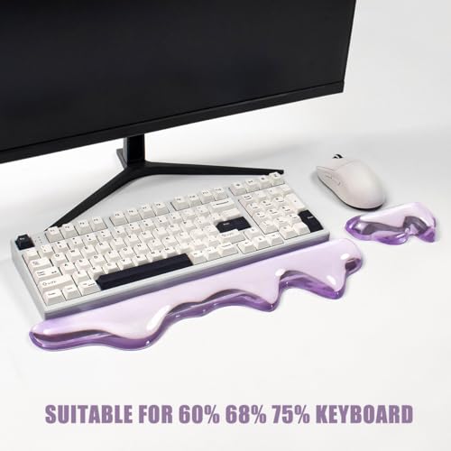 Clear Gel Wrist Rest for Keyboard and Mouse, Wrist Rest Set, Cute Ergonomic Silicone Wrist Rest for Keyboard 60%/68%/75% (Purple) - color: Purple