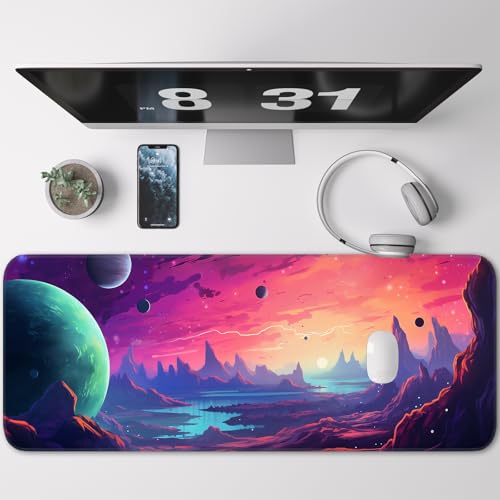 Gaming Mouse Pad, Non-Slip Rubber Base, Stitched Edges, 31.5x11.8 Inch Large Mouse Pad for Desk, Computer, Laptop, Office, (Planet Universe) - color: Cosmic Color