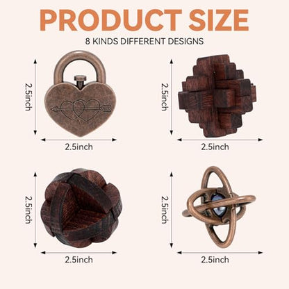 8 Pcs Brain Teaser Puzzles for Adults Teens - Metal Puzzles 3D Puzzle Game Toys for Adults Teens - Wooden Unlock Interlocking Puzzle Adult IQ Education Smart Toys - color: Style F