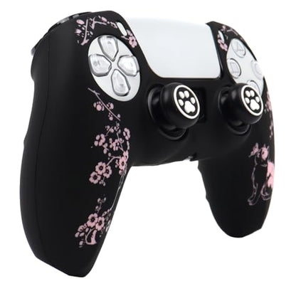 Cat Among Blossoming Branches Controller Skin Cover Compatible with PS5/Playstation 5 Controller, RALAN Protector Case Customised Thumb Grip - color: Cat Black Pink
