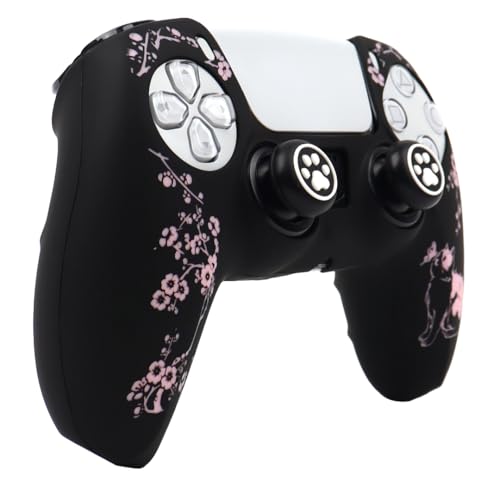 Cat Among Blossoming Branches Controller Skin Cover Compatible with PS5/Playstation 5 Controller, RALAN Protector Case Customised Thumb Grip - color: Cat Black Pink
