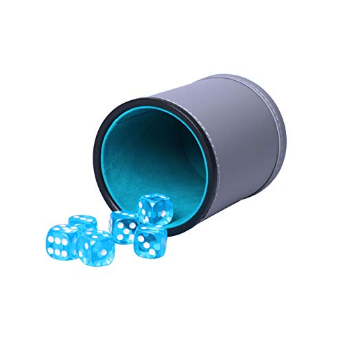 Dice Cup Set PU Leather and Felt-Lined, Quiet Shaking for Yahtzee Farkle Liars Dice Games, Includes Six 16mm Regular Dice - color: Lake Grey