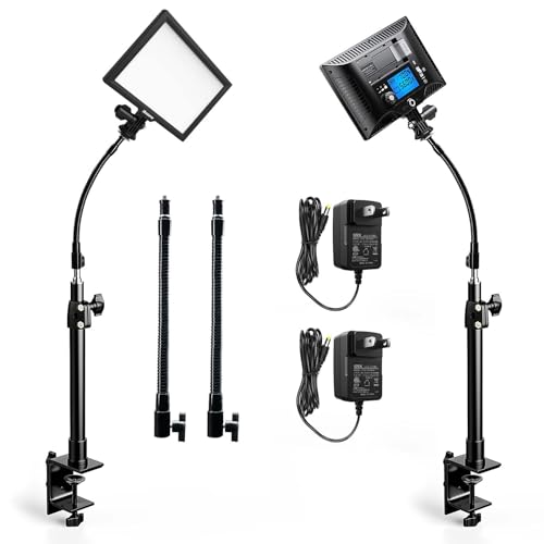 2Pack Streaming Key Light, LED Video Light Dimmable Bi-Color 3200-5600k Video Conference Lighting with Gooseneck Tubes Desk Light for Stream/Podcast/Gaming/Zoom Meetings/Broadcast/YouTube