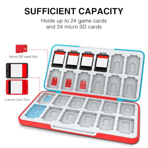 HEIYING Game Card Case Compatible with NINTENDO SWITCH 2 / Micro SD Cards | Portable Game Card Holder, Hard ABS Shell with Soft Silicone Lining, Dedicated Card Slots,Magnetic Closure for Easy Access - color: Carbon Fibre Blue Red