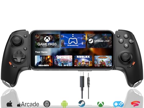Megadream Phone Controller for iPhone 17/iPhone 16/iPhone 15/Android USB C Mobile Gaming Controller with 3.5mm Audio Jack, Remote Player Gamepad for PS5/PS4/Xbox/PC, Cloud Game, Plug and Play, Hall Joysticks/Hall Trigger, 2 Mappable Buttons - color: Black