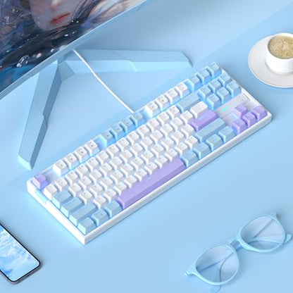 MageGee 75% Mechanical Gaming Keyboard, Red Switch, LED Blue Backlit, 87 Keys Compact TKL Wired Keyboards for Windows Laptop PC Gamer - White/Blue - color: White Blue/Red Switch