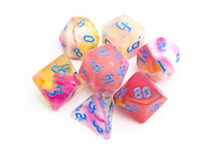핑크 블루 혼합 D&D 주사위 세트 7피스 (레드 마블) | DND, CoC 액세서리, TTRPG, 던전 앤 드래곤, 롤 플레잉 게임 - D20 시스템 게임용 다면체 주사위 세트 - color: 레트로 레드 마블 캔디 & 블루