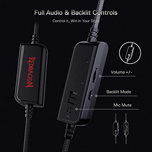 Redragon H350 RGB Wired Gaming Headset, Dynamic RGB Backlight - Stereo Surround-Sound - 50MM Drivers - Detachable Microphone, Over-Ear Headphones Works for PC/PS4/XBOX One/NS - color: Black