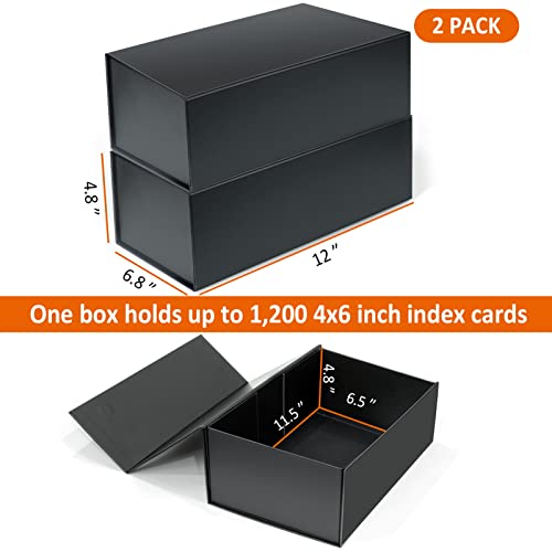 tutata 4X6 Index Card Holder, Index Card Storage Box 4 x 6 Inches, Fits 1200 Flash Cards - 2 Pack, Black - color: 2 PACK 4X6 BLACK BOX