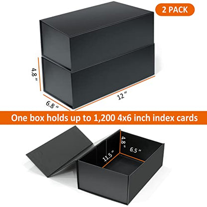 4X6 Index Card Holder, Index Card Storage Box 4 x 6 Inches, Fits 2400 Flash Cards - 2 Pack, Black - color: Black
