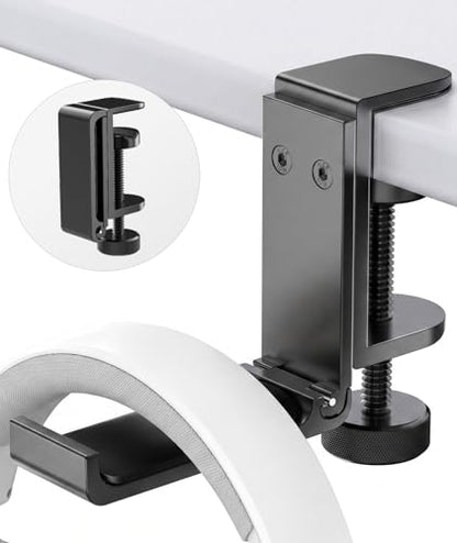 Kimiangel Headphone Stand Under Desk, Foldable Aluminum Headset Holder with Adjustable Screw Clamp, Headphone Hook Mount for Gaming Accessories, Space-Saving Under Table Headset Hanger