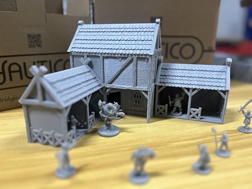 Viking Horse Stable and Medieval Building Bundle Terrain Set for 28mm Miniatures Wargame, Paintable, Gift for DND Hobby Enthusiasts