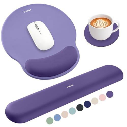 Sushret Mouse Pad and Keyboard Wrist Rest, 3-in-1 Gel Memory Foam Ergonomic Mouse Pad with Wrist Rest Set, Gaming Mousepad Arm Cushion Support for Computer Office Desk Accessories Cute Setup, Purple - color: Purple