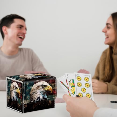 for MTG Commander Deck Box,Card Deck Box for Trading Yugioh MTG,Fits 100 Double Sleeved Cards,PU Leather Strong Magnet Case for Magic Commander TCG CCG,American Flag Eagle - color: American Flag Eagle