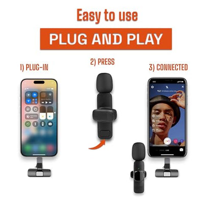 JLB Wireless Lavalier Lapel Microphone 2-Pack for iPhone, iPad & USB-C | Plug & play, noise canceling, 360° pickup, reverb mode, 65ft range — for podcast, vlog & livestream