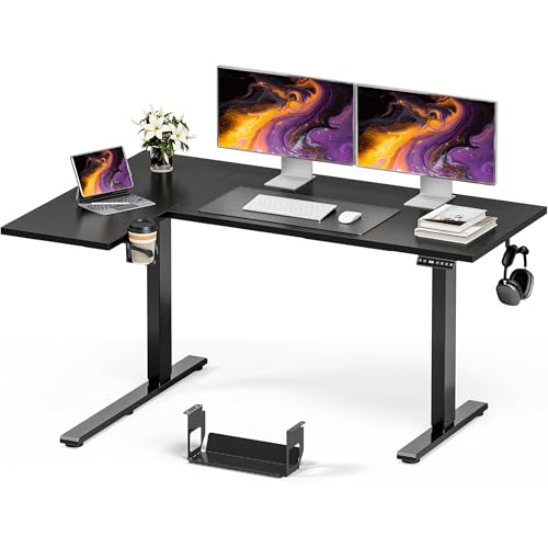 Muvai 59 Inch L Shaped Standing Desk Adjustable Height with Cable Management Tray,Gaming Electric Corner Standing Desk, Sit Stand Computer Table with Reversiable Splice Board, Black - color: Black, size: L-shaped 59 Inches