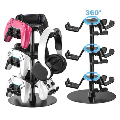 Controller Holder Stand 3 Tiers for Desk, Aluminum Alloy Rotatable Gaming Headset Stand for PS5/PS4/Xbox/Switch2/PS Controller/Headphone Holder for 9 Packs Controller - size: 3 Tiers