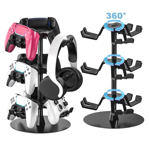 Controller Holder Stand 3 Tiers for Desk, Aluminum Alloy Rotatable Gaming Headset Stand for PS5/PS4/Xbox/Switch2/PS Controller/Headphone Holder for 9 Packs Controller - size: 3 Tiers