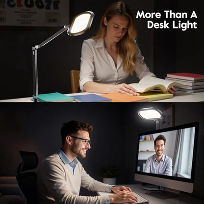 Premium LED Desk Lamp, Dual-Sided Soft Lighting with Knob Remote | Eye-Caring Diffused Light for Home Office, Video Conferencing, Zoom, Reading, Study, Craft, Stepless Dimming & Color, Memory - color: Black