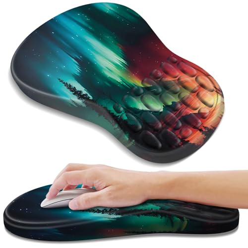 YIWEI Ergonomic Mouse Pad with Wrist Rest for Carpal Tunnel Pain Relief | Memory Foam Wrist Support,Non-Slip Rubber Base, Keyboard Computer Mousepad,Lycra Cloth Surface,Gaming and Home Office - color: Aurora-1
