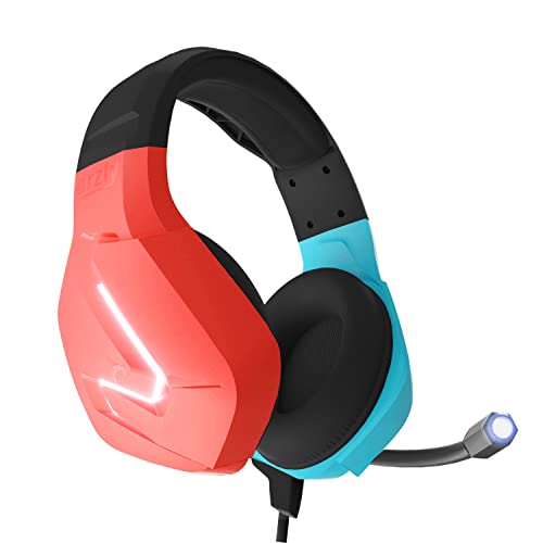 Orzly Gaming Headset with Mic for Nintendo Switch OLED and Lite Joycon Color Match with Led Light Microphone & Remote - Hornet RXH-20 Tanami Edition - color: Red/Blue