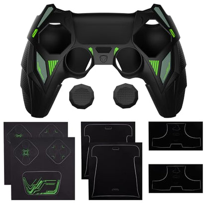 PlayVital Silicone Skin Set for PS5 Controller - Mecha Rhino Design, Anti-Slip Grip Cover Protector Compatible with Charging Dock, with Thumb Grips & Touchpad Sticker - Black & Green - color: Black & Green