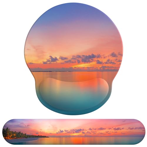 eulps Mouse Pad Wrist Support, Ergonomic Memory Foam Keyboard Wrist Pad & Gel Wrist Rest Set for Computer Keyboard for Easy Typing & Pain Relief for Office & Home (Oceanic Sunset Set) - color: Oceanic Sunset Set