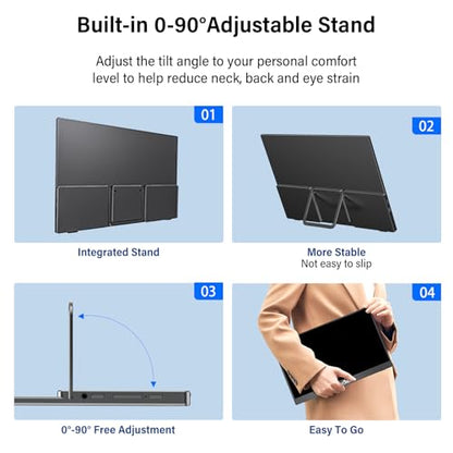 InnoView Portable Monitor 15.6" 1080P for Laptop with Protective Sleeve, Built-in 90° Adjustable Stand USB C HDMI Ultra-Slim Portable Laptop Monitor for MacBook Phone PS Xbox Switch - size: 15.6 Inch