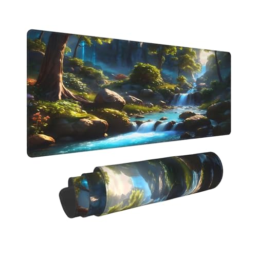 XXL Gaming Mouse Pad 35.4x15.7 inch, Waterfall Rock Landscape Theme Desk Mat,Large Nature Forest Stream Scene Mousepad (Waterfall Stream) - color: Waterfall stream