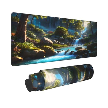 XXL Gaming Mouse Pad 35.4x15.7 inch, Waterfall Rock Landscape Theme Desk Mat,Large Nature Forest Stream Scene Mousepad (Waterfall Stream) - color: Waterfall stream