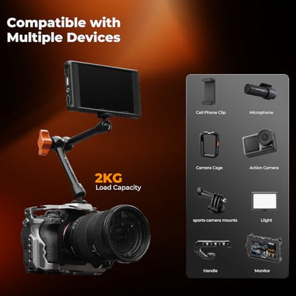 K&F CONCEPT 9.8" Magic Arm Clamp Kit with 1/4" & 3/8" Thread Screw | 360° Ball Heads Camera Mount for Monitor, Flash, LED Light, Microphone, Camera Cage, Action Camera, MS32 - style: 9.8" with Clamp