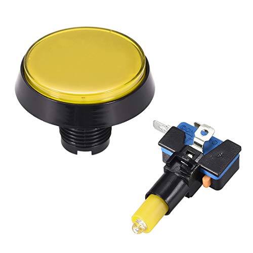 uxcell Game Push Button 60mm Round 12V LED Illuminated Push Button Switch with Micro Switch for Arcade Video Games Yellow 5pcs - color: Yellow