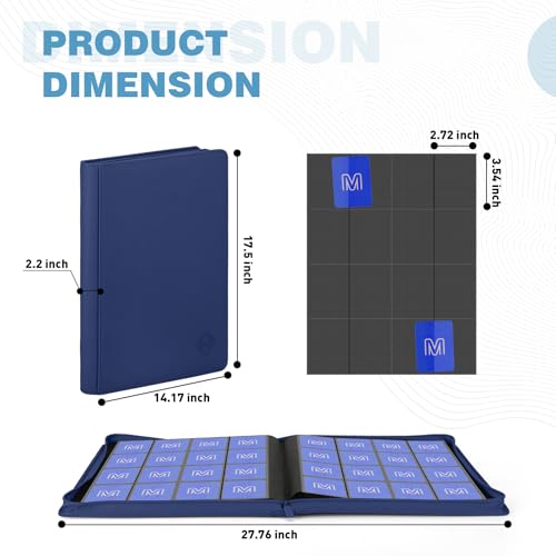Premium Card Binder 16 Pocket,Trading Card Binder Holds up to 1000+Cards Sturdy Card Collection Album, Card Holder Folders for MTG, TCG, Game Cards & Sports Cards - color: 16 Deep Blue
