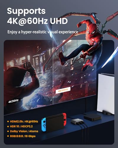HDMI Switch 3 in 1 Out, 4K@60Hz Aluminum Alloy 【with 4FT HDMI 2.0 Cable】 | HDMI Splitter Switch supports HDCP2.2 and HDR10, compatible with PS5, Fire TV Stick, Xbox, PC and Projector