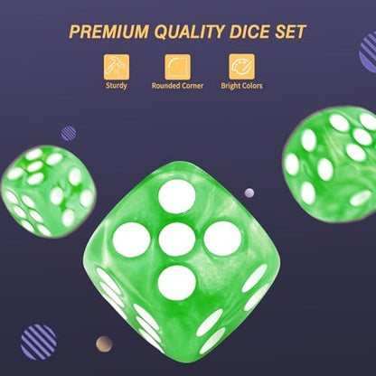 24 of Pack 16MM 6 Sided Dice Set,Pearl Pattern D6 Game Dice Set, 6 Sided Standard Dices for Yahtzee, Bunco or Teaching Math,with Portable Dice Pouch(Green Pearl) - color: 16mm Green Pearl