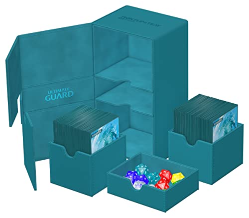 Ultimate Guard Twin Flip'n'Tray 200+, Deck Case for 200 Double-Sleeved TCG Cards + Dice Tray, Petrol, Independent Magnetic Closure & Microfiber Inner Lining - color: Petrol, size: 200+