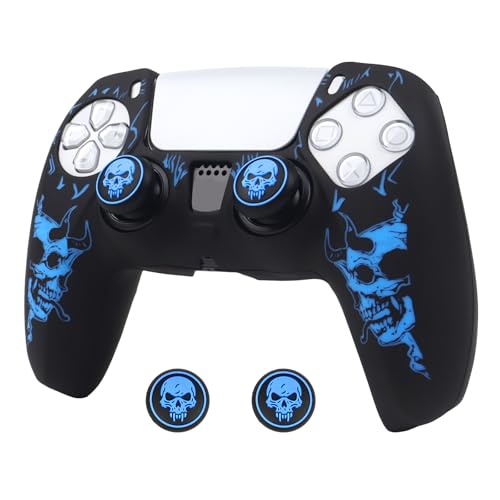 Horned Skull Controller Skin Cover Compatible with PS5/Playstation 5 Controller, RALAN Protector Case Customised Thumb Grip - color: Horned skull Blue