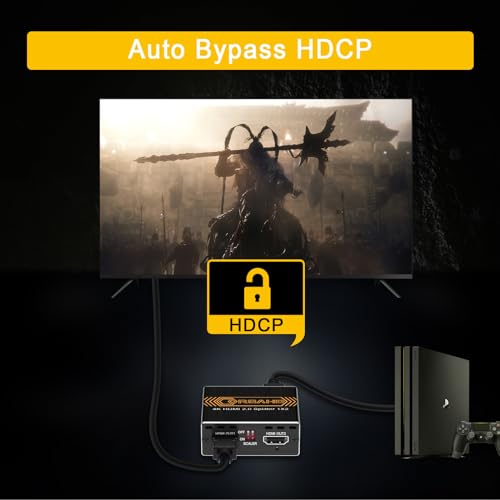 CORSAHD 4K@60Hz HDMI Splitter 1x2 4:4:4,18 Gbps,Supports Soundbar,HDCP Bypass,EDID,Duplicate/Mirror/Copy,Downscale, HDR,Dolby Vision Atmos,4K HDMI Splitter 1 in 2 Out for Dual Monitors