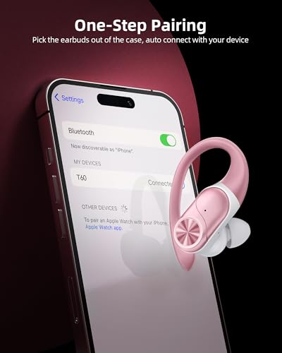 PocBuds Bluetooth Headphones Wireless Earbuds 80hrs Playtime Wireless Charging Case Digital Display Sport Ear Buds with Earhook Deep Bass IPX7 Waterproof Over-Ear Earphones for Phone Laptop Rose Gold - color: Rose Gold, style: Standard