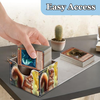 Commander Deck Box for Trading Cards - Fits 100+ Double Sleeved Cards, PU Leather MTG TCG Storage Case with Strong Magnetic Closure, Cute Squirrel - color: Cute Squirrel