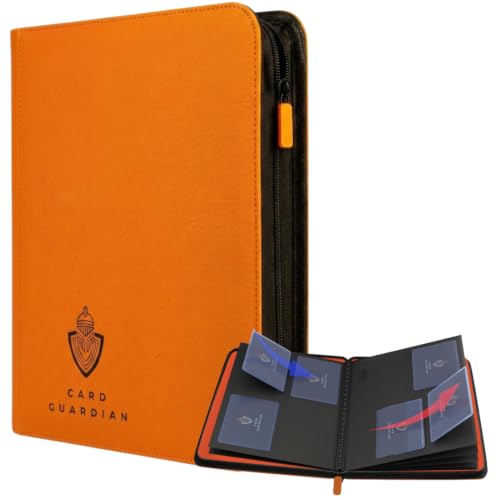 Card Guardian - Toploader 4 Pocket Premium Binder with Zipper for 160 Cards - Side Loaded Pockets - Compatible with Sports and Trading Cards TCG (Orange) | Fits 160 Cards, Side Loaded Pockets, Compatible with Sports and Trading Cards - color: Orange