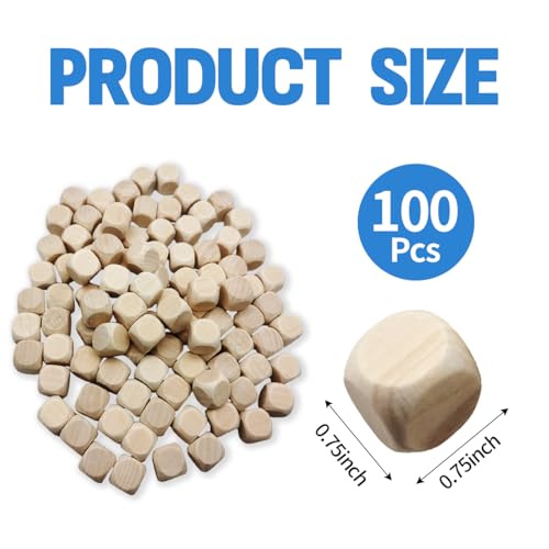 100-Piece Unfinished Wooden Cubes 0.75 Inch Blank Wooden Dice, DIY Craft Blocks for Arts & Crafts