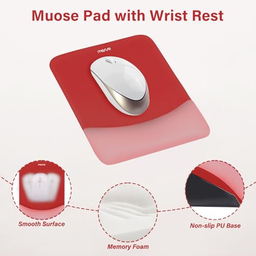 MOSISO Wrist Rest Support Mouse Pad & Keyboard Set, Red | Rectangular Ergonomic Mousepad, Non-Slip Base, Home/Office Pain Relief & Easy Typing, Neoprene Cloth & Raised Silicone Lining - color: Red