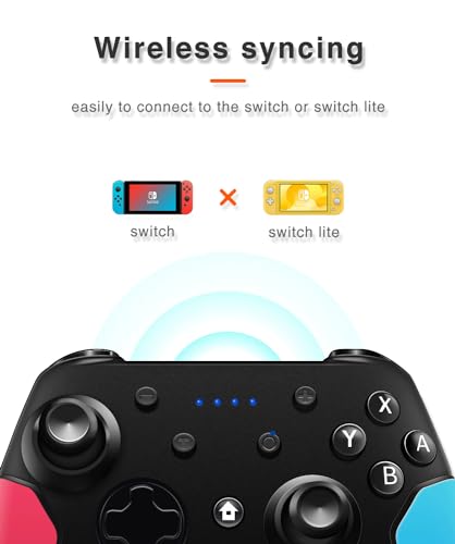 Wireless Switch Pro Controller for Nintendo Switch with Adjustable Turbo Function,Dual Vibration Function,Gyro 6-Axis and High Battery Life. Remote Gamepad Joystick for Switch Console, Red&Blue