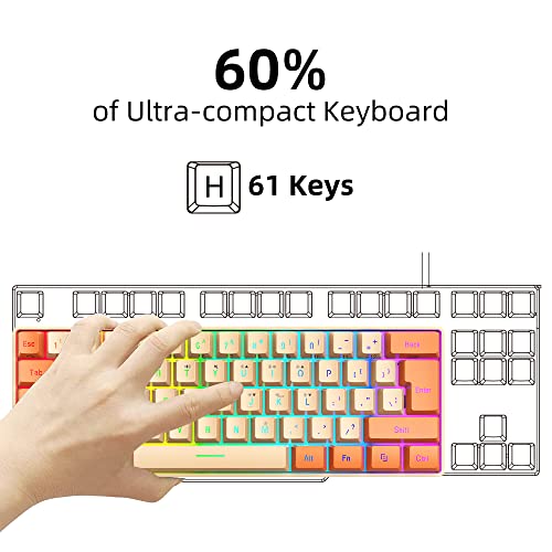 Snpurdiri 60% Wired Gaming Keyboard, RGB Backlit Ultra-Compact Mini Keyboard, Waterproof Mini Compact 61 Keys Keyboard for PC/Mac Gamer, Typist, Travel (Orange and Cream) | Backlit Ultra-Compact Mini Gaming Keyboard for PC/Mac Gamer, Typist, Travel - colo