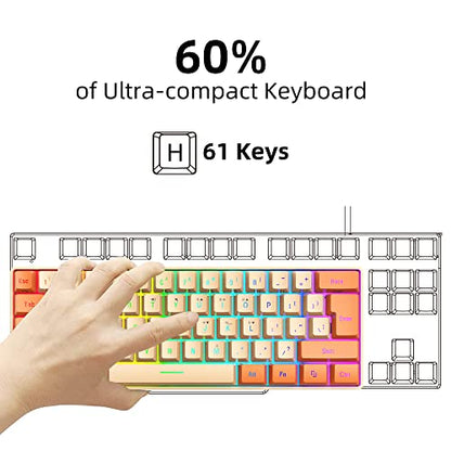 Snpurdiri 60% Wired Gaming Keyboard, RGB Backlit Ultra-Compact Mini Keyboard, Waterproof Mini Compact 61 Keys Keyboard for PC/Mac Gamer, Typist, Travel (Orange and Cream) | Backlit Ultra-Compact Mini Gaming Keyboard for PC/Mac Gamer, Typist, Travel - colo