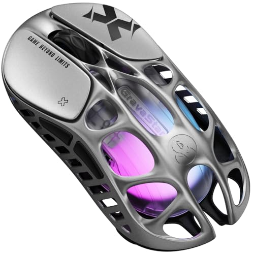 GravaStar Mercury X Wireless Gaming Mouse – 32,000 DPI PAW 3950 Sensor, 1000Hz Polling Rate, Only 49g, Magnesium Alloy Hollow Frame, RGB Lighting, 5 Programmable Buttons - color: Gray, style: 1K Polling Rate