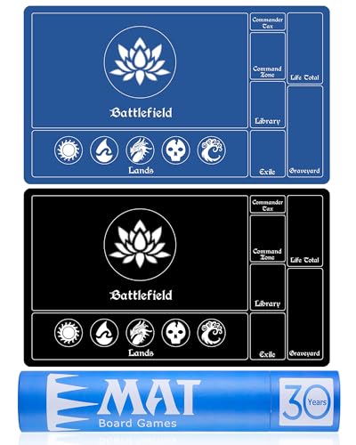 Biouai MTG Playmat Stitched with Magic Zones, Game Mats Tabletop 24x14 inch for MTG/TCG Card Battles Commander Deck Gaming Desk Mat Duel Mat Card Gameplay Mats for Beginner (24 x 14 in) - color: Lotus_ Black & Blue