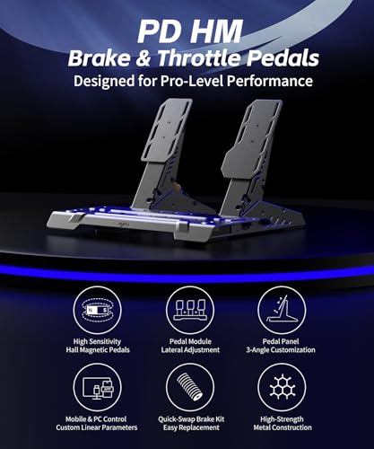 PXN PD HM Brake&Throttle Sim Racing Pedals, All-Metal 2-Pedal Set | Hall Sensors, Adjustable, USB-A/Type-C/RJ45 Connectivity, Compatible with PC and PXN V99/V10/V12/VD Wheel Bases