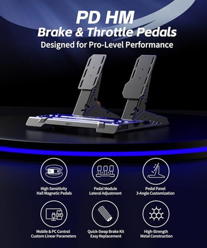PXN PD HM Brake&Throttle Sim Racing Pedals, All-Metal 2-Pedal Set | Hall Sensors, Adjustable, USB-A/Type-C/RJ45 Connectivity, Compatible with PC and PXN V99/V10/V12/VD Wheel Bases